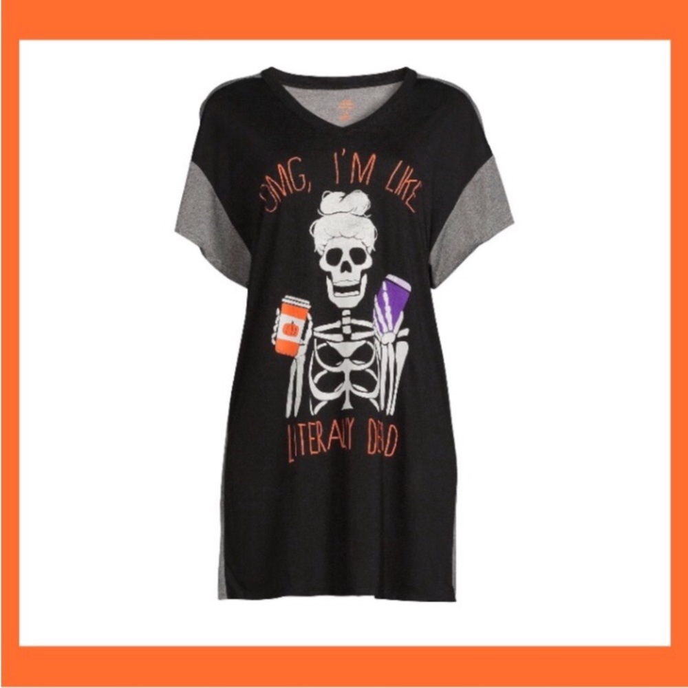 New! Black Skull Oversized Sleep Tee - Picture 2 of 5